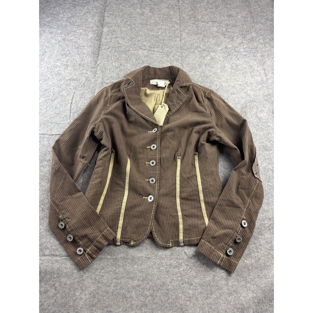 MurMur Women's M Brown Pinstriped Button Front jacket Moto grunge Whimsygoth Y2K